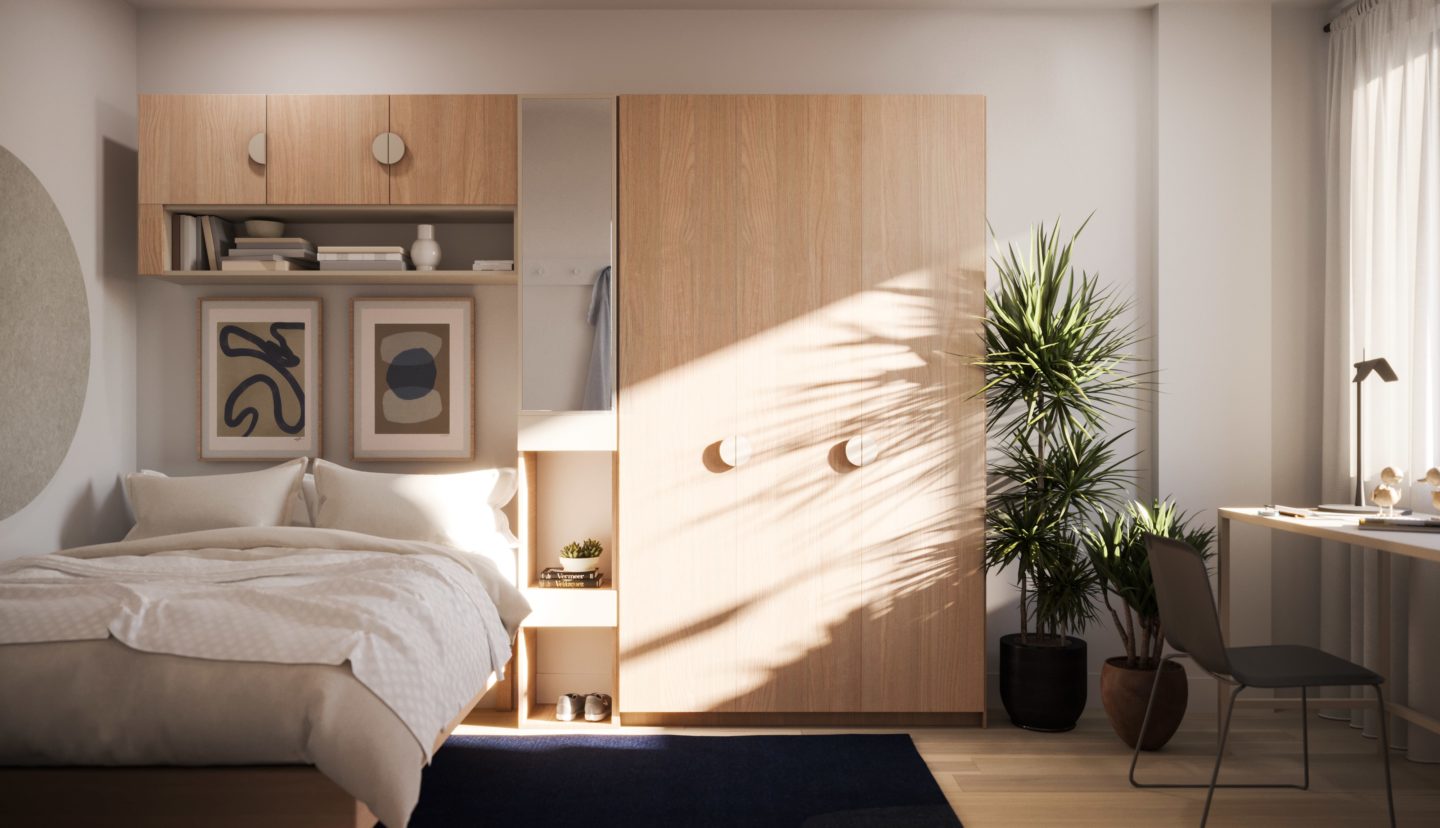 Student apartment bedroom during the daytime